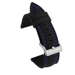 Soft Silicone Sports Watch Strap - Waterproof, Breathable, Quick Release Wristband for 24mm (Black Blue)