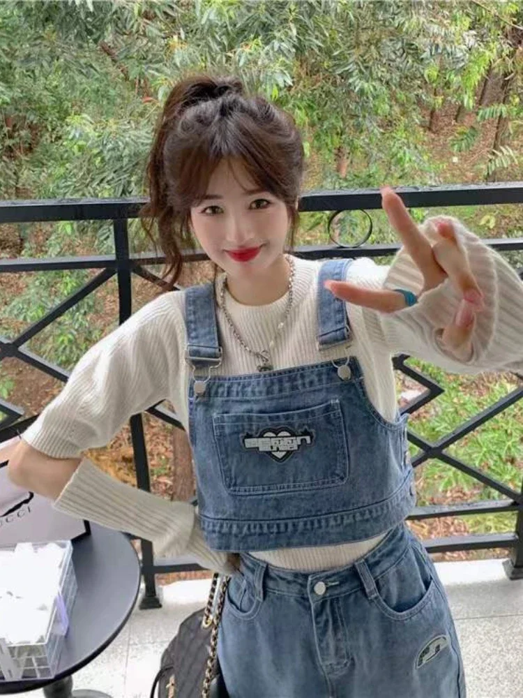 American Vintage Denim Suit Women High Streetcool Wear Loose