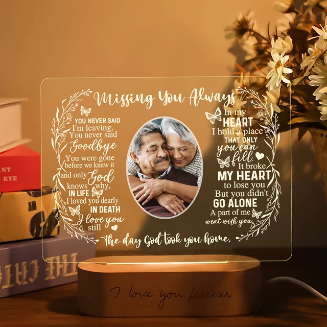 Cadre Photo lumineux personnalisé, cadeau de compassion Unique pour  personnalisation en souvenir d'un être cher, lampe de Plaque commémorative  de Photo et de texte - AliExpress