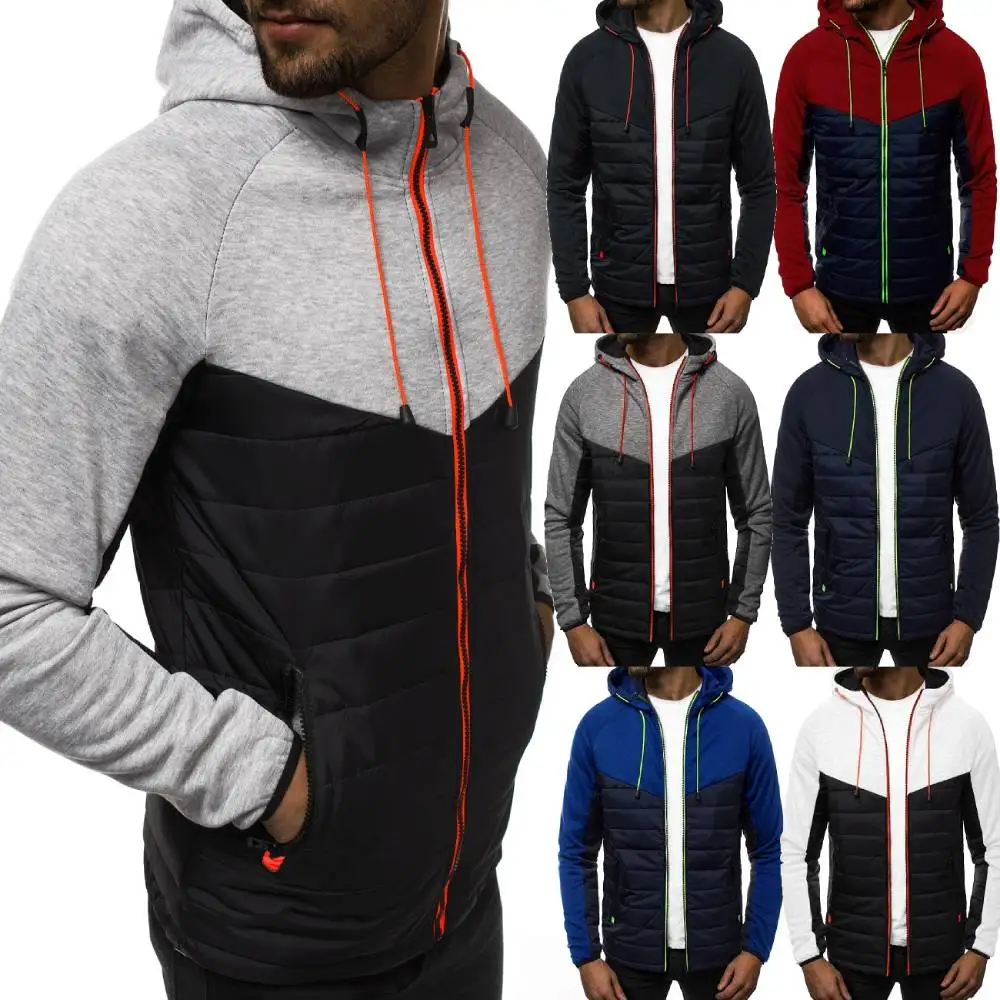 Casual Slim Patchwork Zipper Coat Men Long Sleeve Mens Jackets Oversized Coat European Wildsize Men Hooded Jacket   Size 4XL