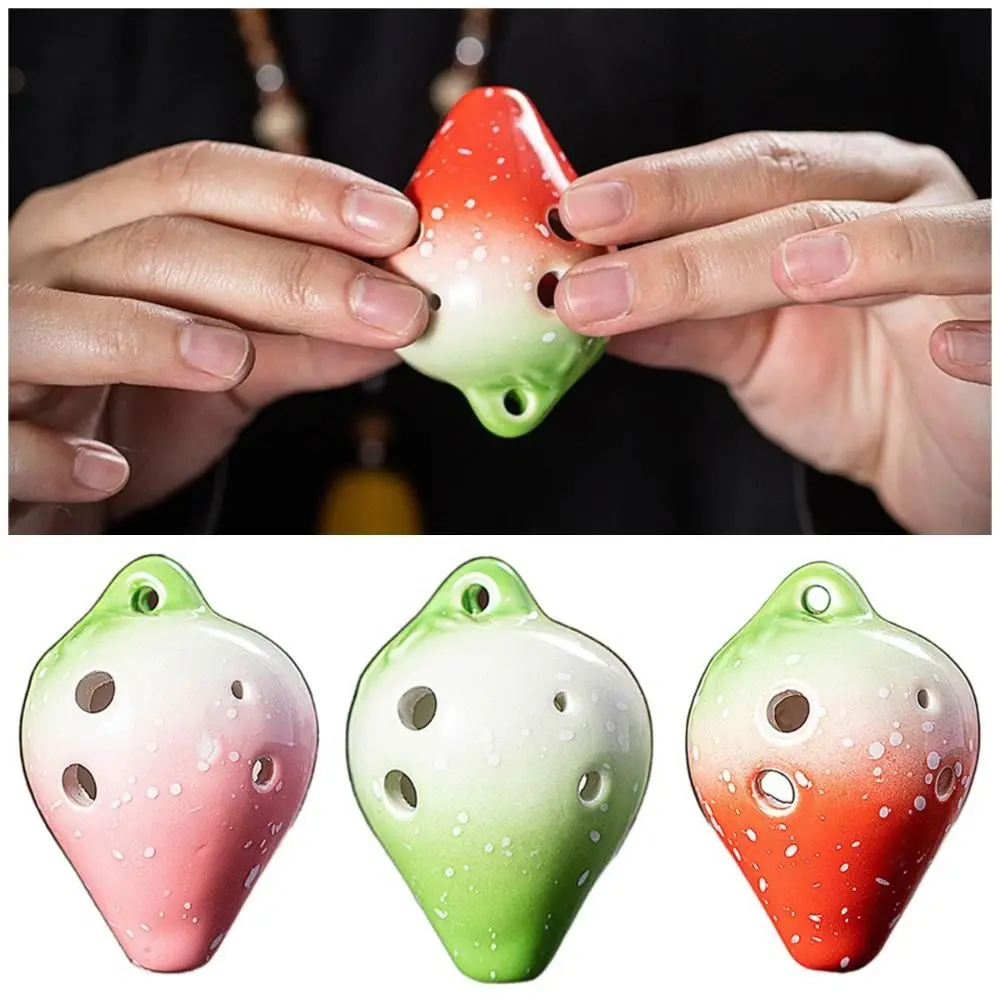 Cute Strawberry Shaped Ocarina C Tone Creative 6 Holes Ceramic Ocarina Gradient Color Portable Kids Musical Instruments Toy