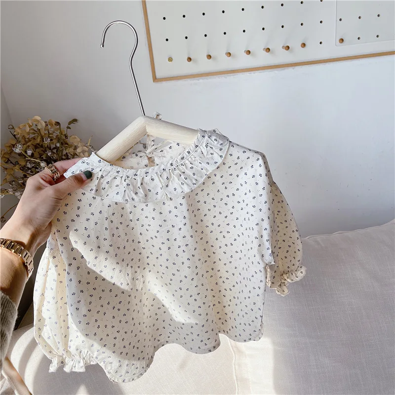 

Blouses Childrens Clothing Autumn Fragmented Flowers New Product Girls Korean Long Sleeved Lace Collar Sweet Simple