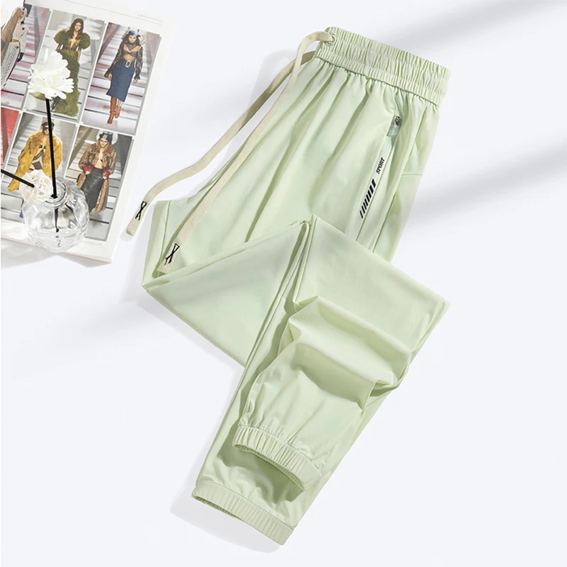 Casual Sports Pants for Men Women Summer Ice Silk Elastic Thin Loose Straight Leg casual sports pants