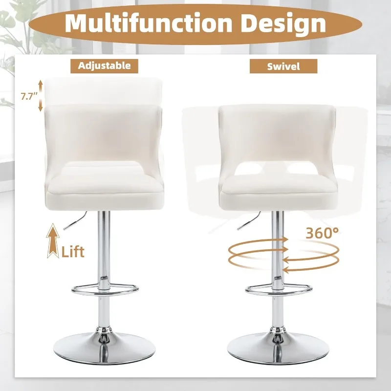 Bar Stools, Velvet Counter Height Adjustable Barstools, Swivel Bar Chairs for Kitchen Island, Cafe, Bar 4