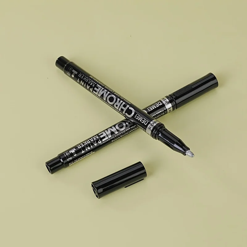 1/2Pcs 크롬 미러 페인트 마커 - 자동차 스타일링 모델 금속 목재 공예용 2mm 반사 유체 펜 실버/골드 잉크