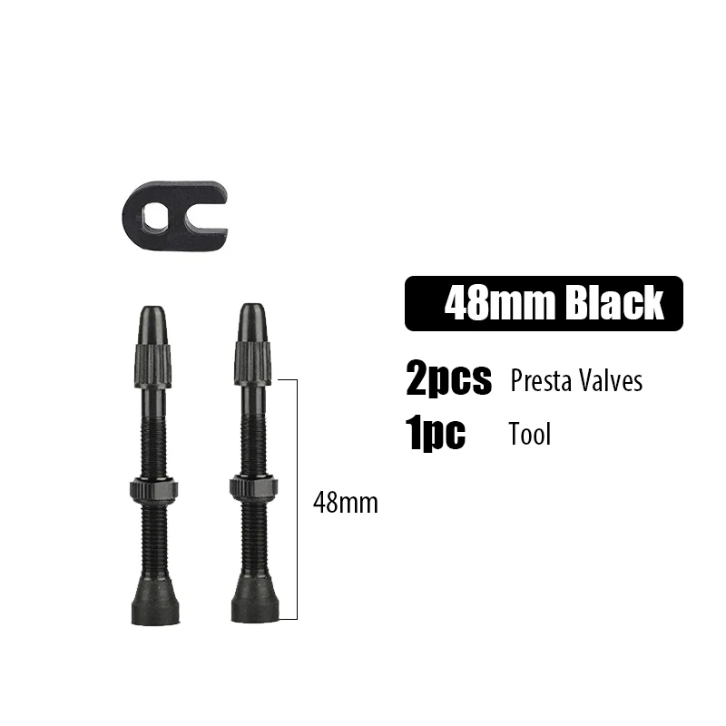 Tubeless Presta Valves with Valve Core Removal Tool - Aluminum Alloy Stems (2-Pack)