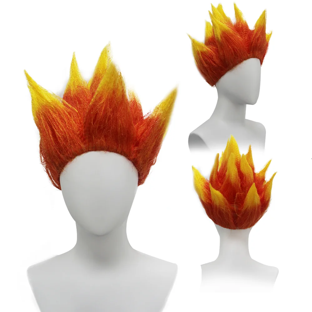 Movies character synthetic Wukong wig flame head water drop head garlic men dress up wigs cosplay costume party gifts