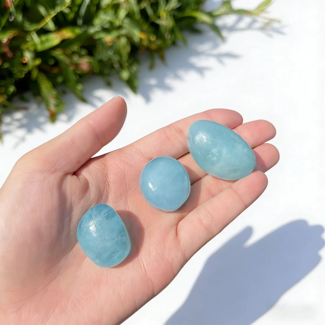 Natural Aquamarine rolling stones, polished crystals, irregular crystals, bulk crystals, outdoor garden decorative stones - 4