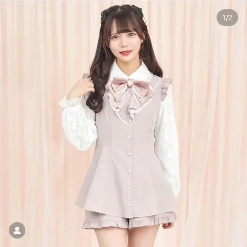 2 Piece Sets Women Outfits SC Suit Rojita Long Sleeve Lace Knot Black Shirt Waist-Tight Single-Breasted Top and Shorts Lady 5