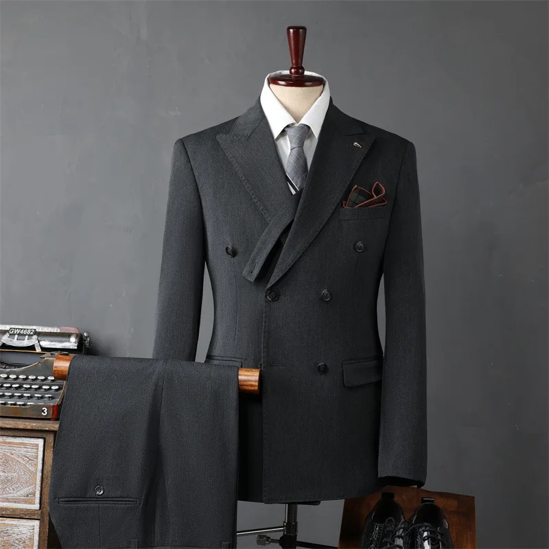 HH31 Men's three-piece suit double-breasted casual men's suit groom groomsmen dress tops