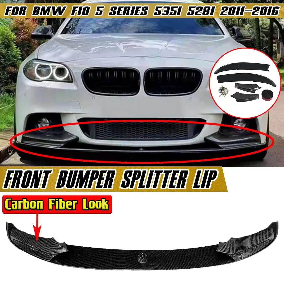 

535i Car Front Bumper Lip Chin Bumper Body Kits Splitter For BMW F10 5 Series 535i 528i M Sport 2011-2016 Spolier Aprons Guards