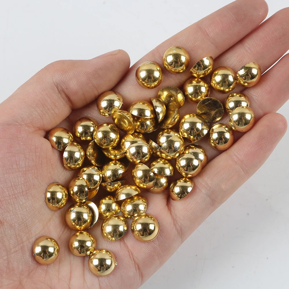 160g Gold Flat Back Pearls Rhinestones for Crafts Mixed Size 3mm-10mm AB  Color Round Half Pearls Flatback Pearl Beads and Resin Rhinestones Set for