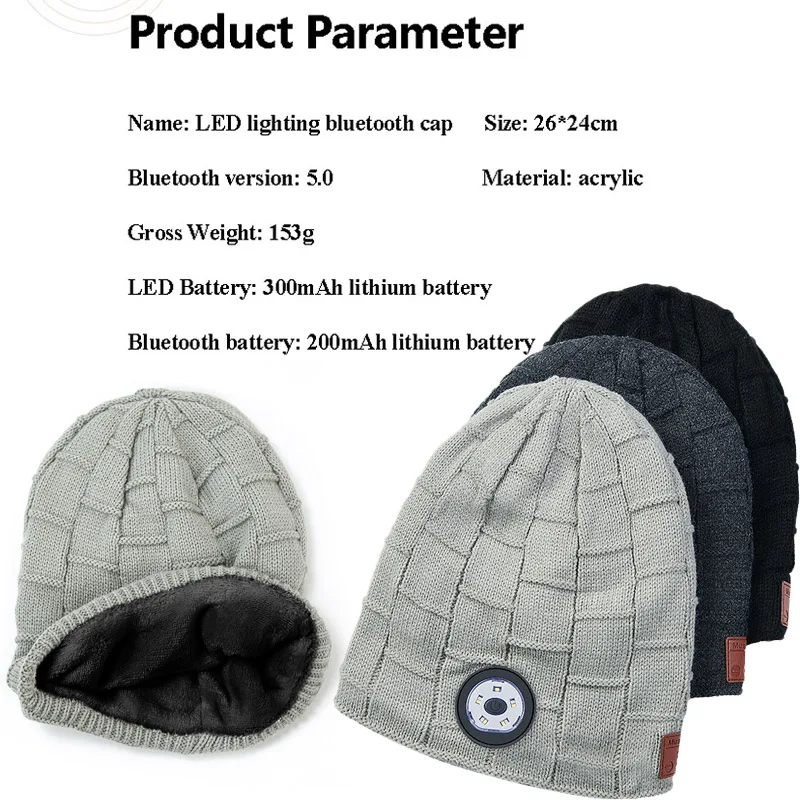 Warm Bluetooth 5.0 Headphones Outdoor LED Light Music Hat with MIC for Handsfree Easy to Disassemble Washable Birthday Gifts