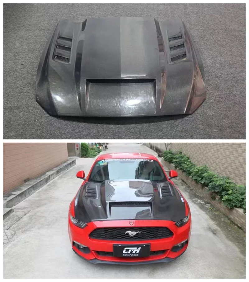 

High Quality Real Carbon Fiber Front Bumper Engine Hood Vent Cover Fits For Ford Mustang 2015 2016 2017