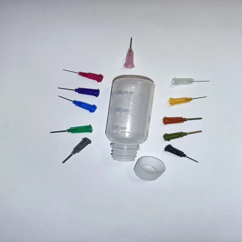 Transparent Polyethylene Needle Dispenser Bottle for Rosin Solder Flux Paste + 11 Needles Tools 1Set 30ml/50ml refillable bottles,glue applicator bottle,plastic storage bottle