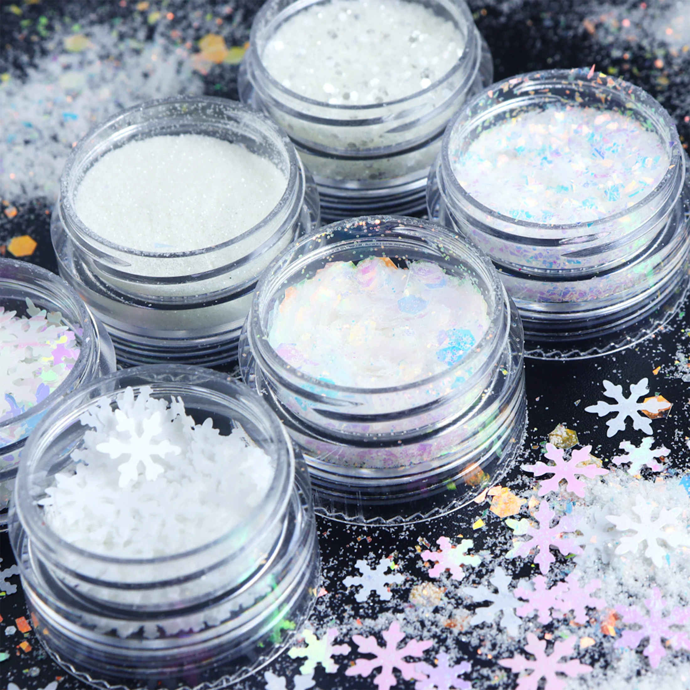 6pcs/set Christmas White Sequins Nail Art Glitter Powder Mermaid Dust Small Flakes Decorations for DIY Nails Glitters nail powder nail glitter nail decoration nail decorations nail flakes nail powder set
