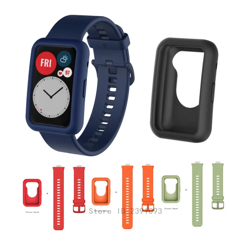 

Silicone Band+Case Cover 2in1 For Huawei Watch Fit Smart Watch Wrist Strap For Huawei Watch Fit Protective Cover Watchbands