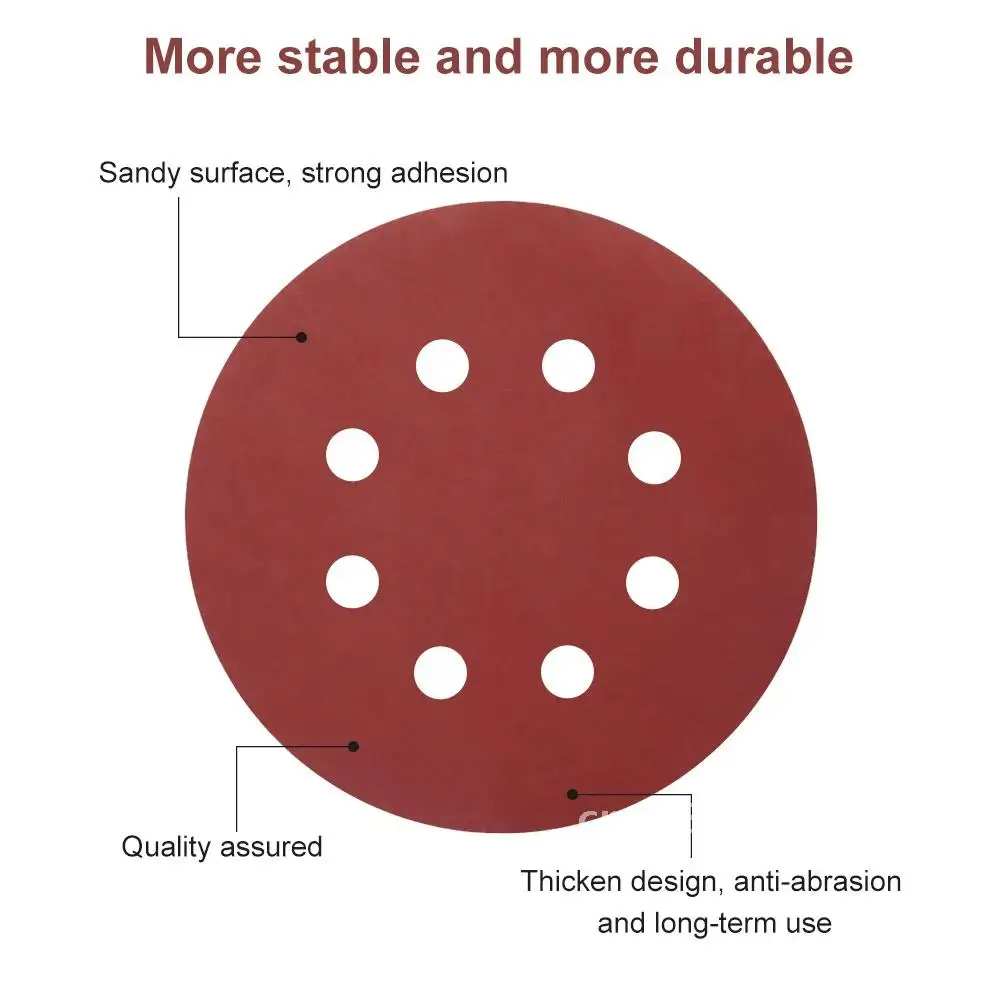 

Round Paper Pad Buffing Sheet Sander Polishing Shape Grit Discs Hook Loop Sandpaper Sanding Disc Pad 5 inch 10Pcs 8 Hole 60-2000