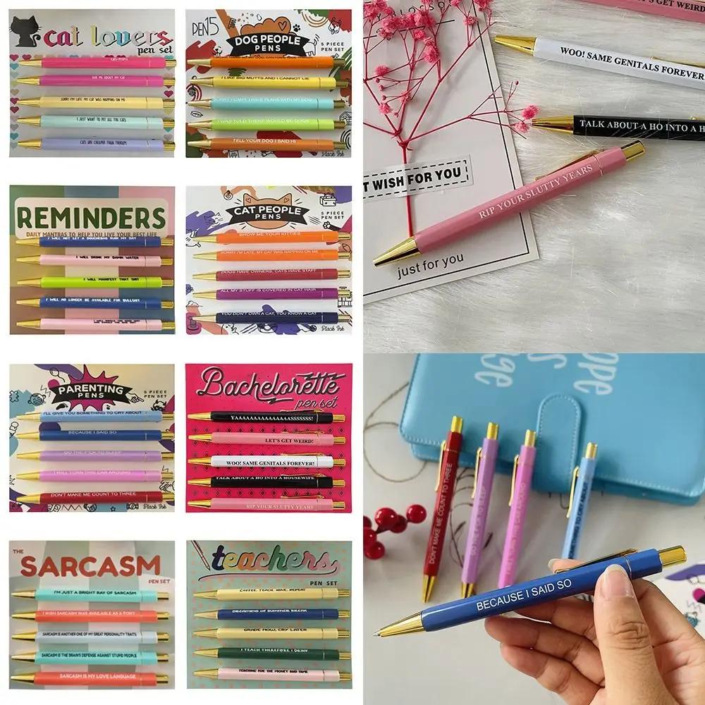 

5Pcs/Set Push Type Daily Reminders Pens Set Funny Stationery Plastic Teacher Pen Sarcasm Pen Parenting Pens School