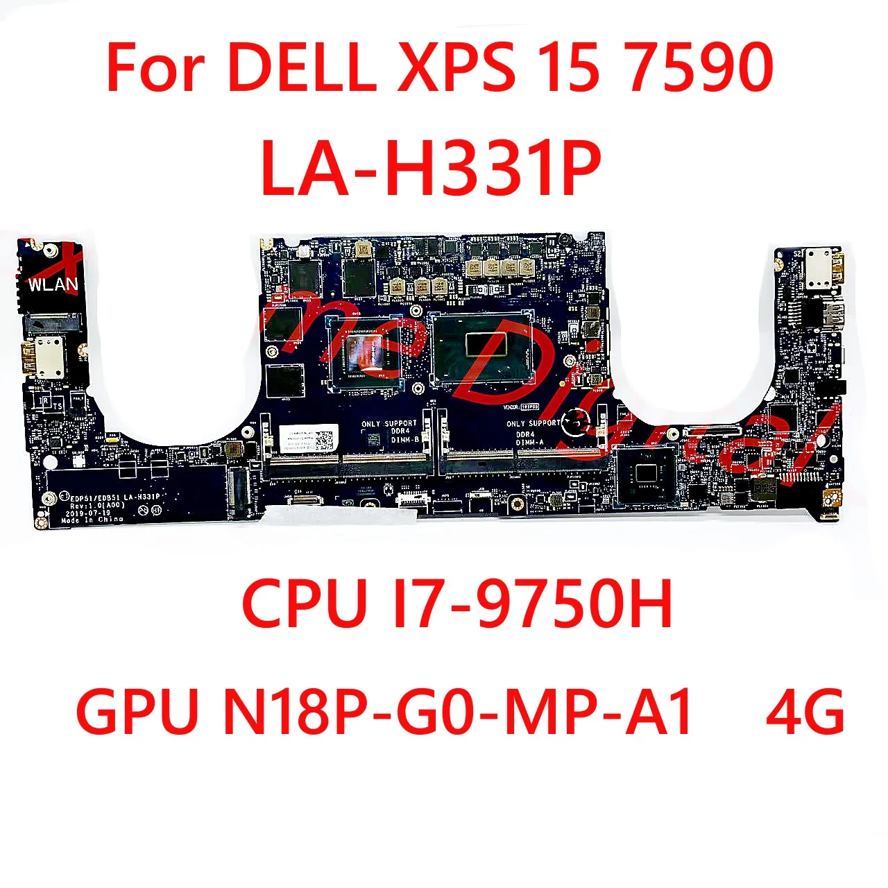 For DELL XPS 15 7590 Laptop motherboard LAH331P with CPU I79750H GPU