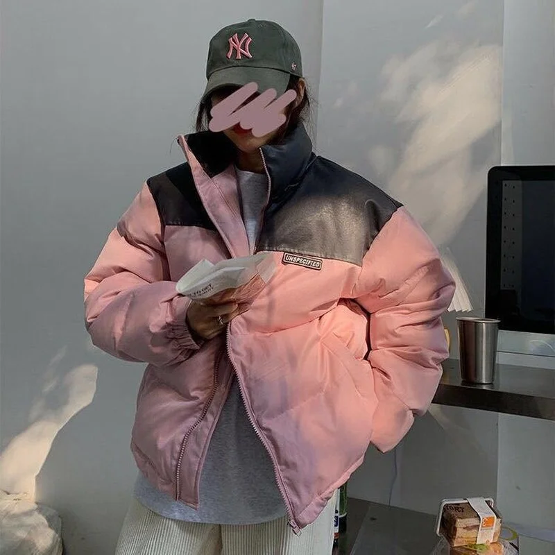 2024 Winter Women's Warmth and Thick Stand-up Collar Loose Parker Clothes New Zipper Jacket Korean Fashion Color Matching Jacket