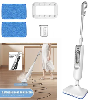 BRIEFNESS 1500W Scopa a vapore Pulitore a vapore portatile e per tappeti 2 cuscinetti lavabili Cavo da 4,8 m per tappezzeria di piastrelle in legno duro 1