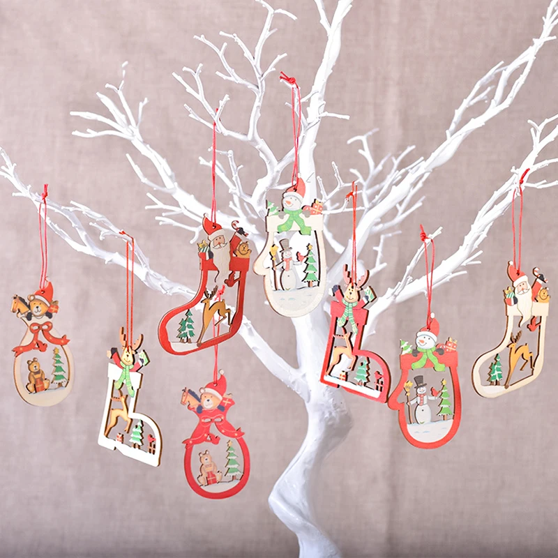 

Christmas Wooden Hanging Pendants Santa Claus Snowman Merry Christmas Wall Decoration for Home Xmas Tree Ornaments 2024 New Year