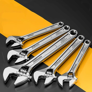Adjustable Wrench Large Openin Long Handle Universal Spanner Clamp Wrench Carbon Steel Mechanical Workshop Hand Repair Tools 1