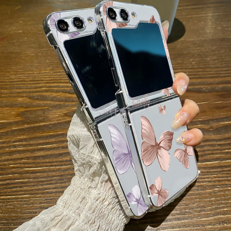 Transparente Handyhülle mit Schmetterlingsmuster für Samsung Galaxy Z Flip5 Flip6, transparente, harte Klapphülle für Samsung Z Flip 6 5 4 3 5G_voghion.com