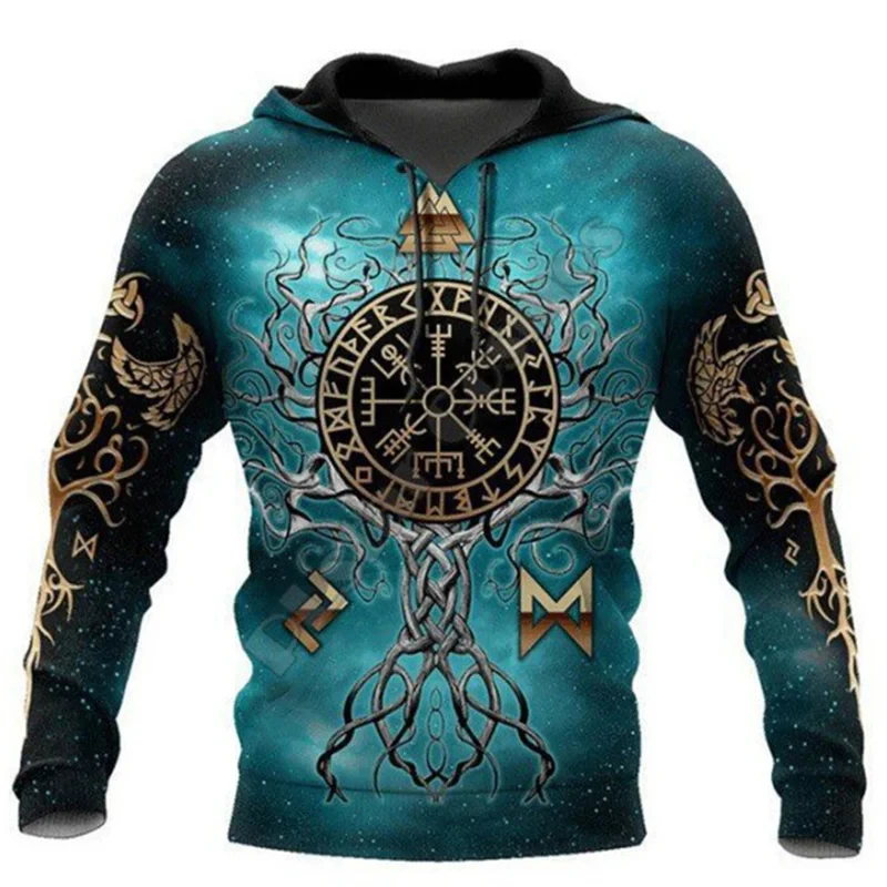 

Vintage Hoodie For Men 3D Print Viking Mythology Hooded Sweatshirts Retro Long Sleeve Oversized Pullovers 2024 Personality Tops