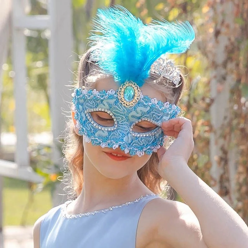 Venetian Masquerade Mask On Stick Mardi Gras Costume Eyemask Printing Carnival Hand Held Stick Feathers Party Mask - Masks & Eyewear