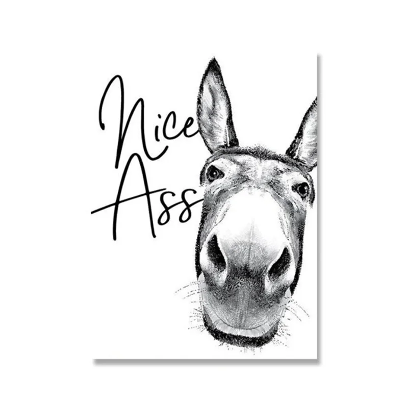 Nice Ass Quote Funny Vintage Donkey Poster Print Black White Wall Art aesthetics Canvas Painting Pictures Toilet Bathroom Decor