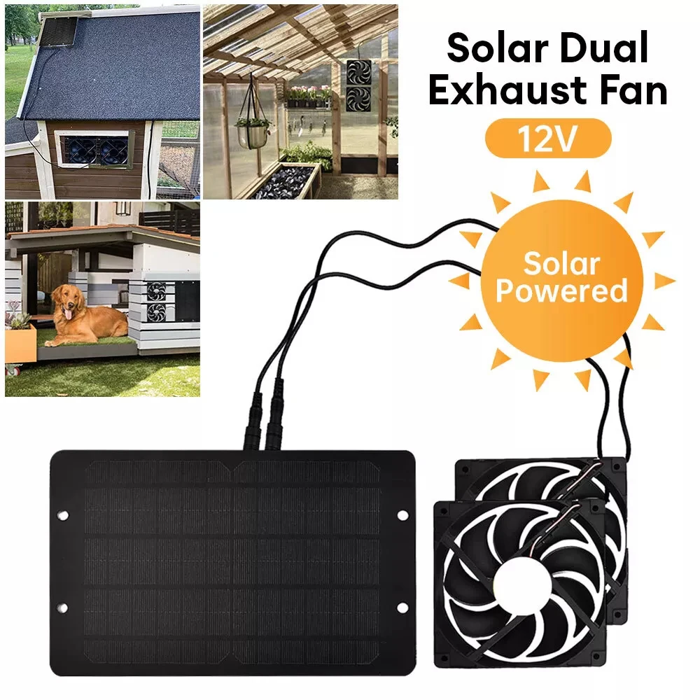 12V 10W Solar Exhaust Fan Mini Ventilator Solar Panel Powered Fan Air Extractor for Dog Chicken House RV Greenhouse