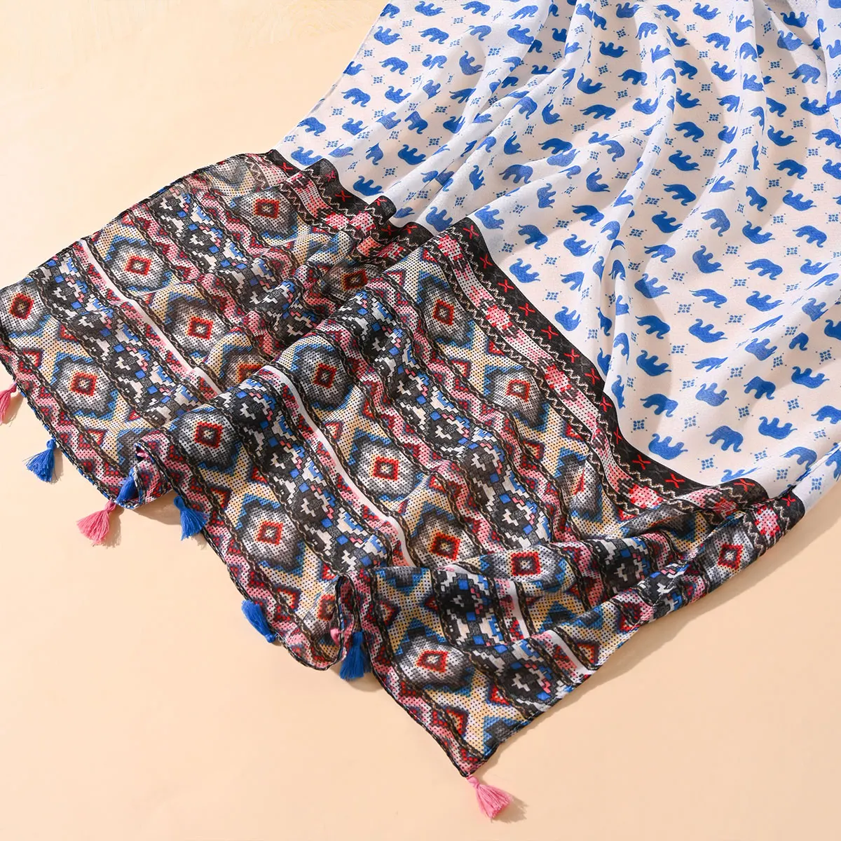 New Style Women Elegant Floral Scarves multicolour Shawls Bandana Fashion Design Hawaiian Style Tassel Sun Protection Shawls