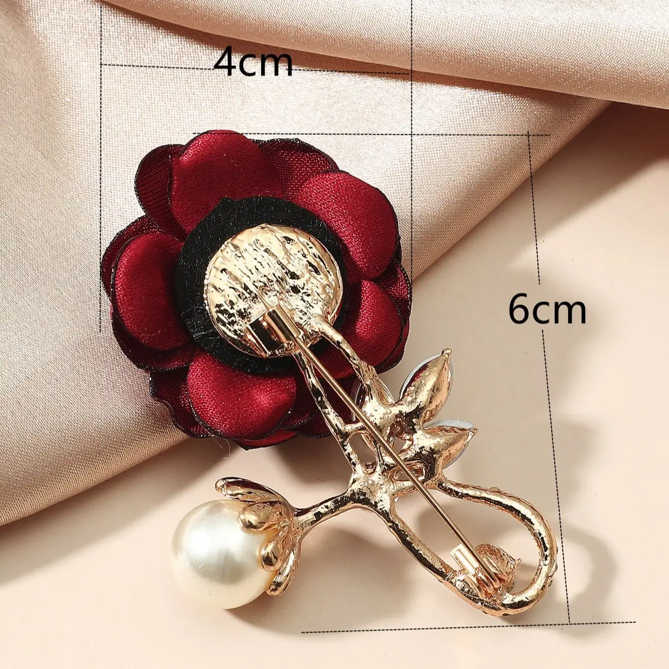 Red Rose Cloth Flowers Imitation Pearl Crystal Brooch Lady Fashion Single 1 For Holiday Travel Ball