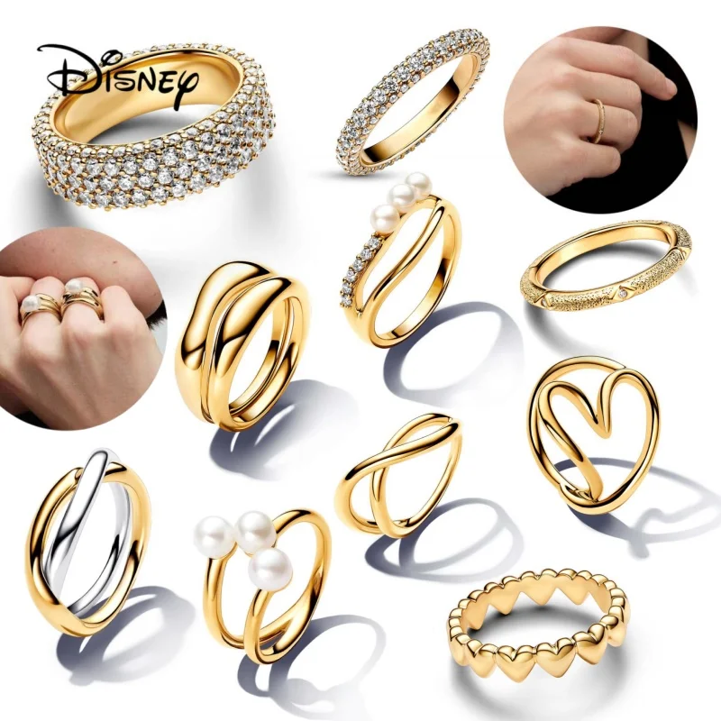 Disney Organically Shaped Heart Finger Ring Row Of Hearts Timeless Pav&eacute; Triple-row Fit Women's Birthday Jewelry Gifts