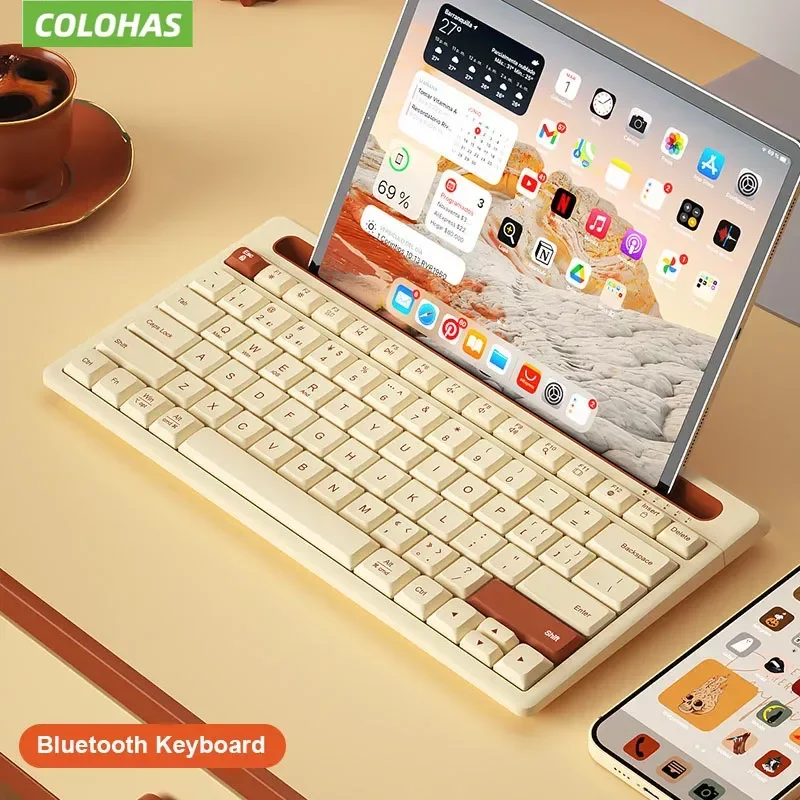 Teclado Silencioso sem Fio Bluetooth Mini Teclado Mudo para Notebook Ipad Laptop Desktop Tablet Computador 87 Chaves Modos