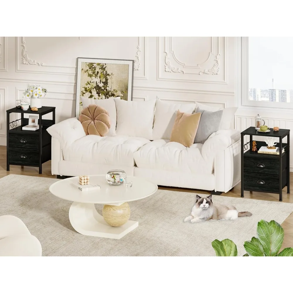 Nightstands Set 2, End Tables with 2 Fabric Drawers, Bedside Tables with Hooks and Shelf, Nightstand 6
