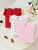 3pcs Newborn Baby T-shirts For Girls Short Sleeves Ruffle Top Soft Casual Summer Toddler Clothes Children Knitted Top Clothing 2