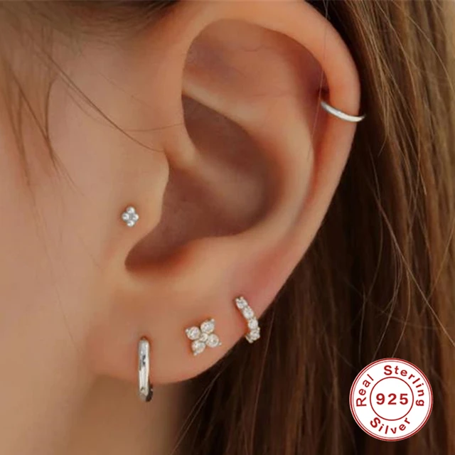 Tragus Piercings in 925 Sterling Silver and gold color