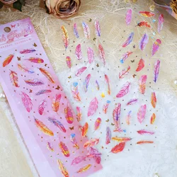 Vibrant Feather Self - Adhesive PET Stickers for Creative Embellishments (B)