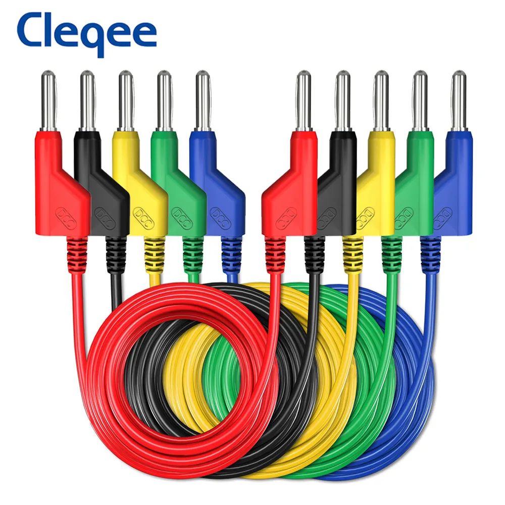 

Cleqee 5PCS DCC Power Test Leads 20A Dual Stackable 4MM Banana Plug Multimeter Test Cable Lead Cord 0.5m/1m/1.5m/2m/3m/5m