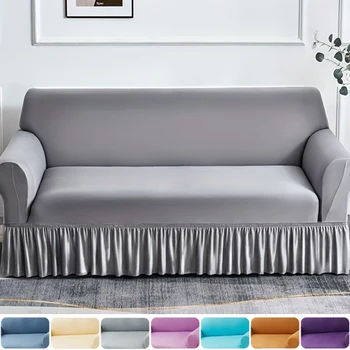 1pc Fodera per divano elasticizzata Copridivano antiscivolo con gonna Copridivano in tinta unita per camera da letto Ufficio Soggiorno Decorazioni per la casa 1