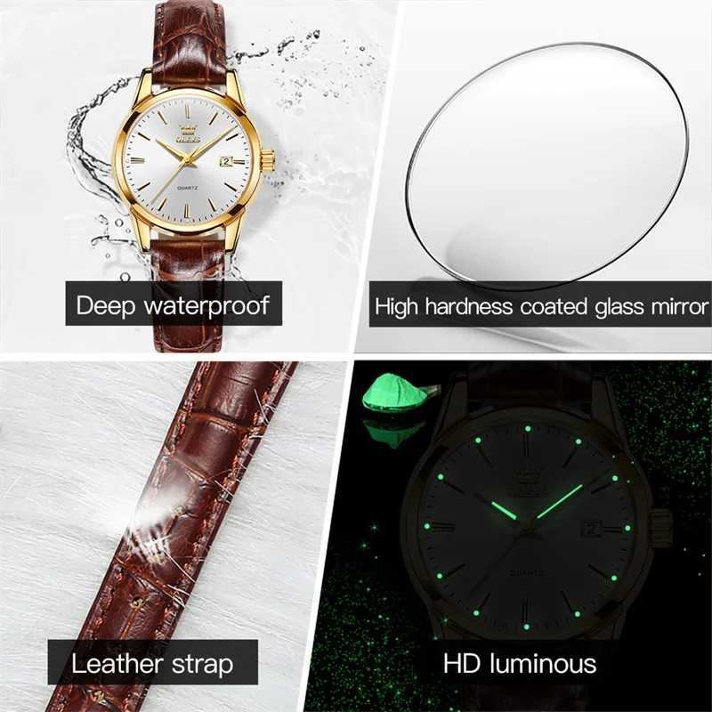 OLEVS Brand New Fashion Womens Watches Top Brand Luxury Leather Waterproof Date Quartz Watch for Women Clock Relogio Feminino