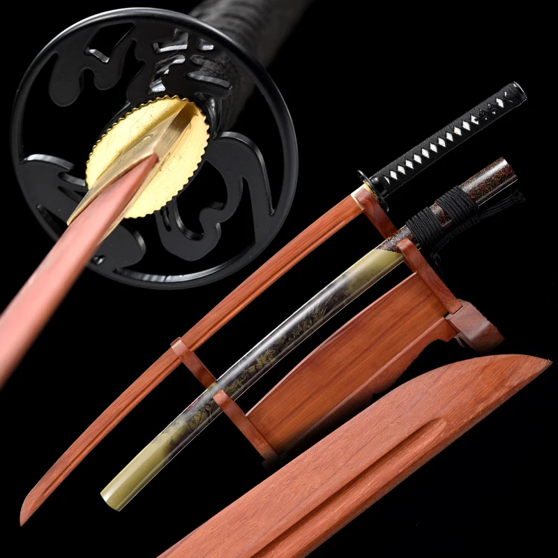 Katana japonesa de hoja de palisandro, espadas de Catana reales listas para  entrenar, hechas a mano, Full Tang Iron Tsuba Samurai - AliExpress