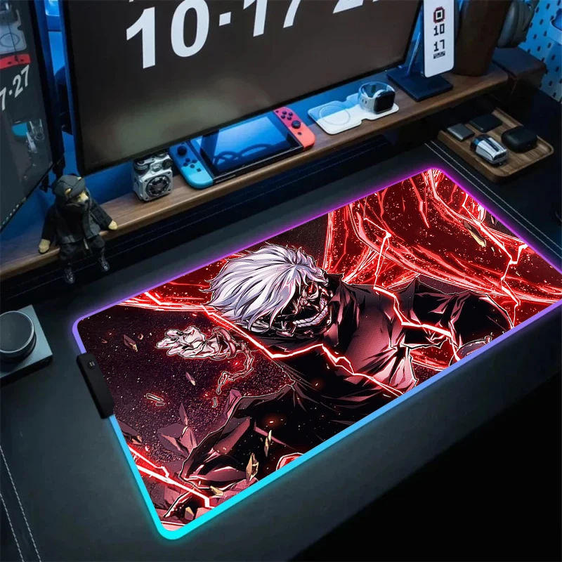 

RGB Mouse Pad T-Tokyo Ghoul Anime Backlight Mousepad Pc Gamer Accessories Led Desk Mat Xl Large Gaming Keyboard Extended Deskmat