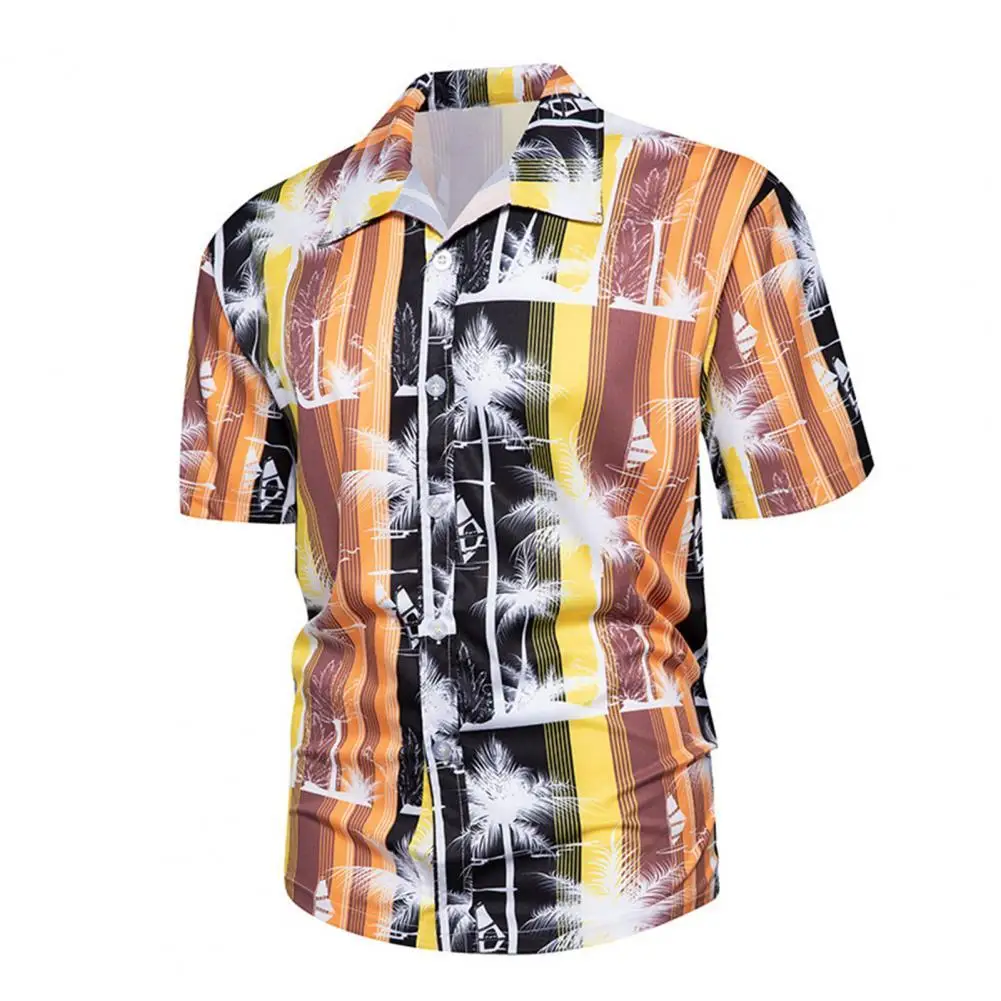 Men Shirt Leaf Pattern Single-breasted Summer Hawaiian Buttons Shirt for Beach