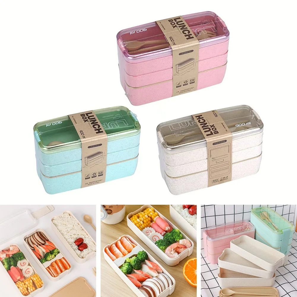 

Ланч-бокс Bento, трехуровневый пластиковый контейнер для еды, для студентов и офисов, для свежих продуктов, для микроволновой печи