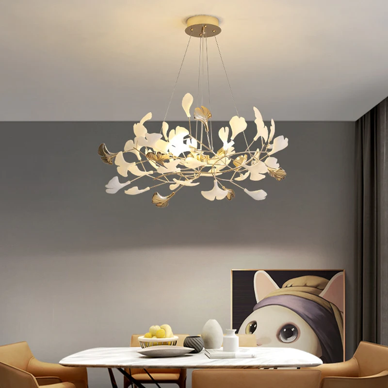 LED Chandelier Modern Ceramics Ginkgo Biloba Decoration Villa Living Room Indoor Hanging Lights Fixture