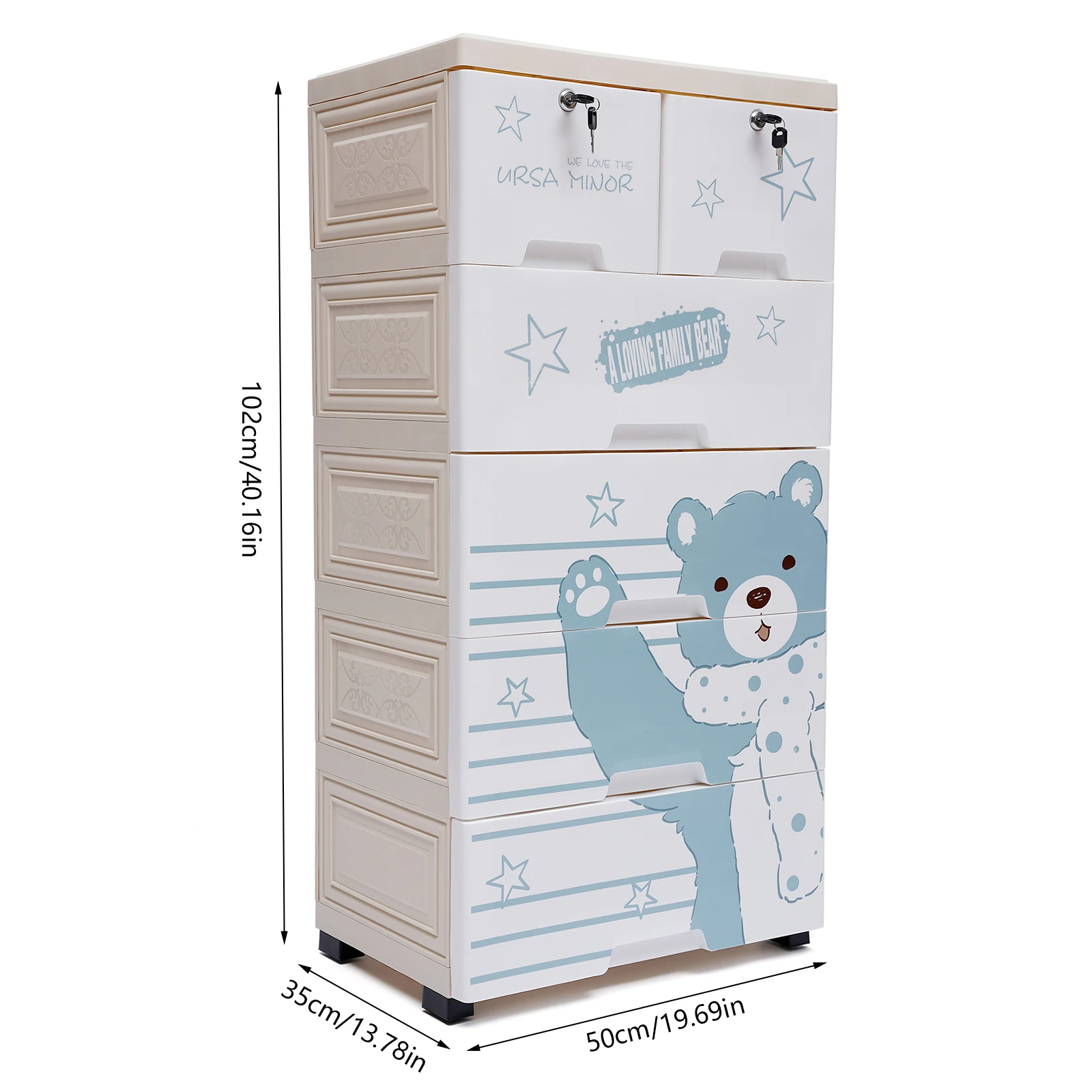 5-Layer Plastic Dresser for Kids, 6 Drawers with Locks, Polar Bear Design Home Storage for Bedroom, Living Room 6
